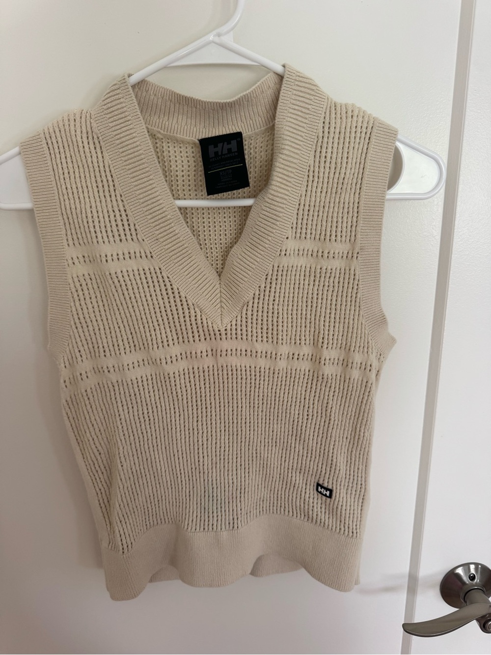 Helly Hansen Beige Open-Knit V-Neck Sweater Vest